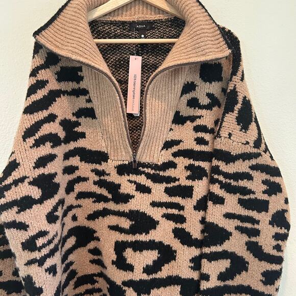 Aqua Bloomingdales Sweater 1/2 Zip Leopard Animal Print SZXXL Brown Black - Picture 5 of 11